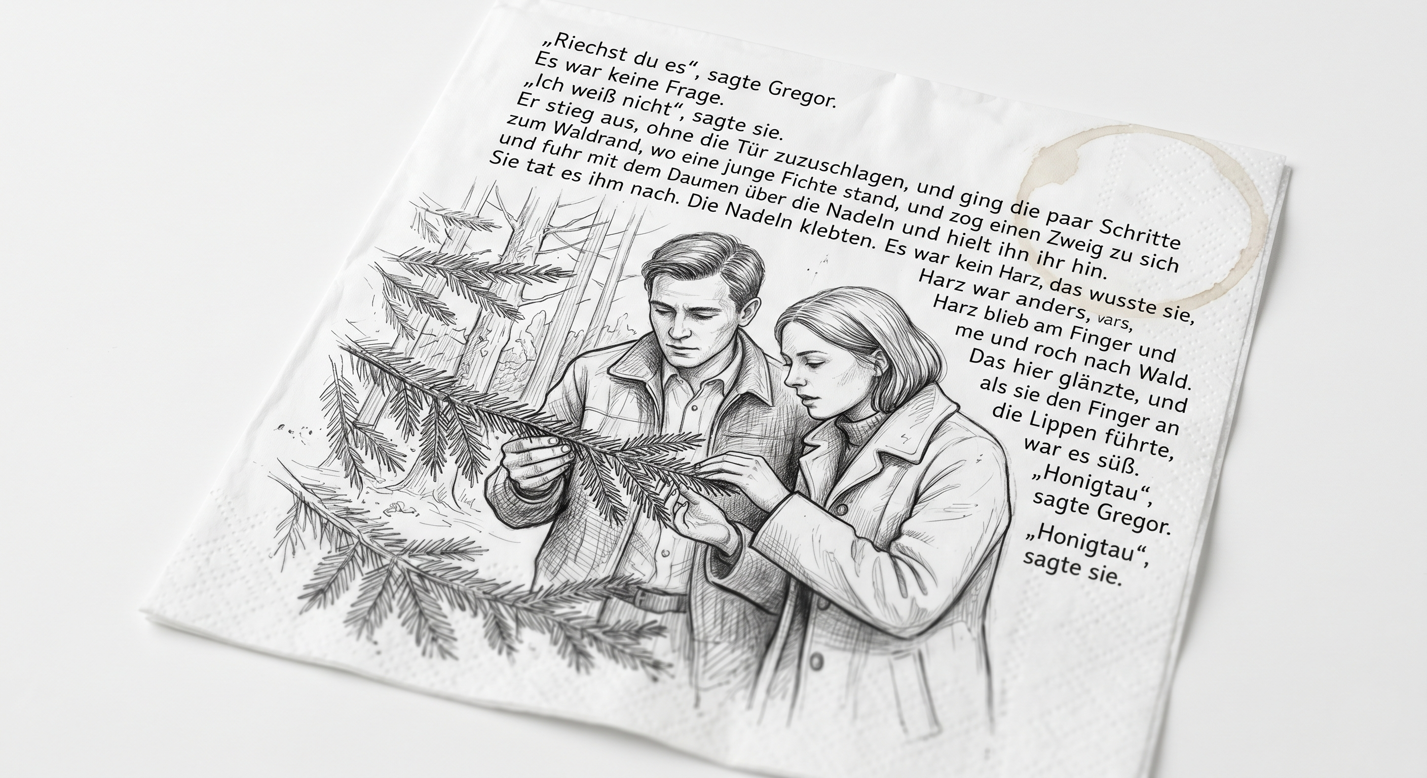 Illustration zu Der Honigtau mit Imkern im Wald und dunkler Waldtracht
